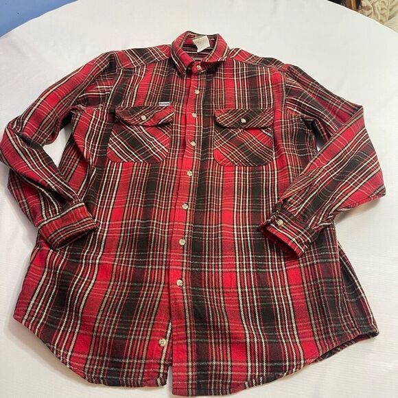 Carhartt Vintage Red Plaid Flannel Long Sleeve Button Up Shirt Size Large - Picture 1 of 8